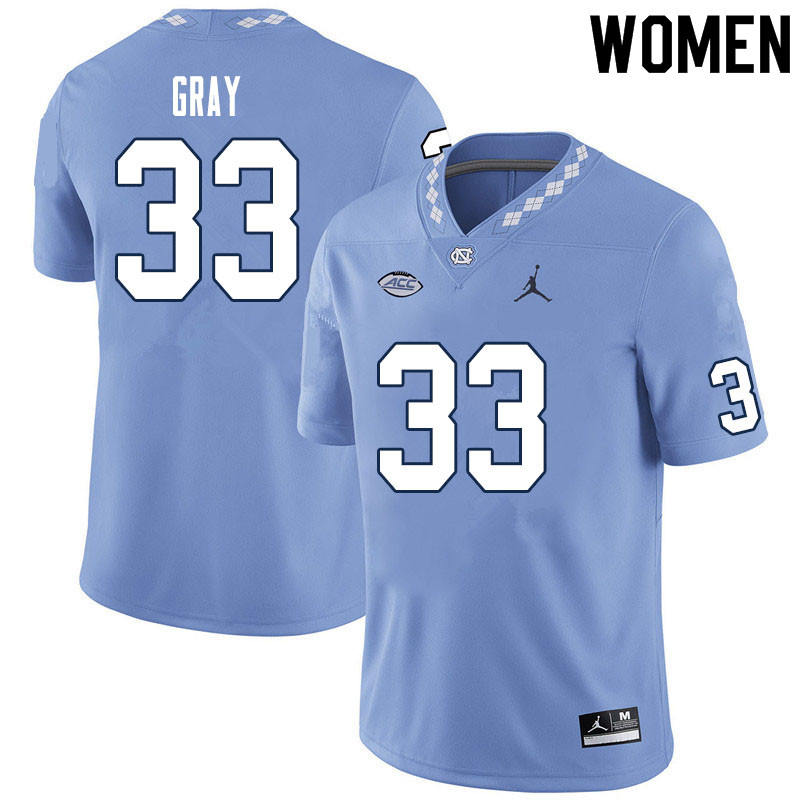 Women #33 Cedric Gray North Carolina Tar Heels College Football Jerseys Sale-Carolina Blue